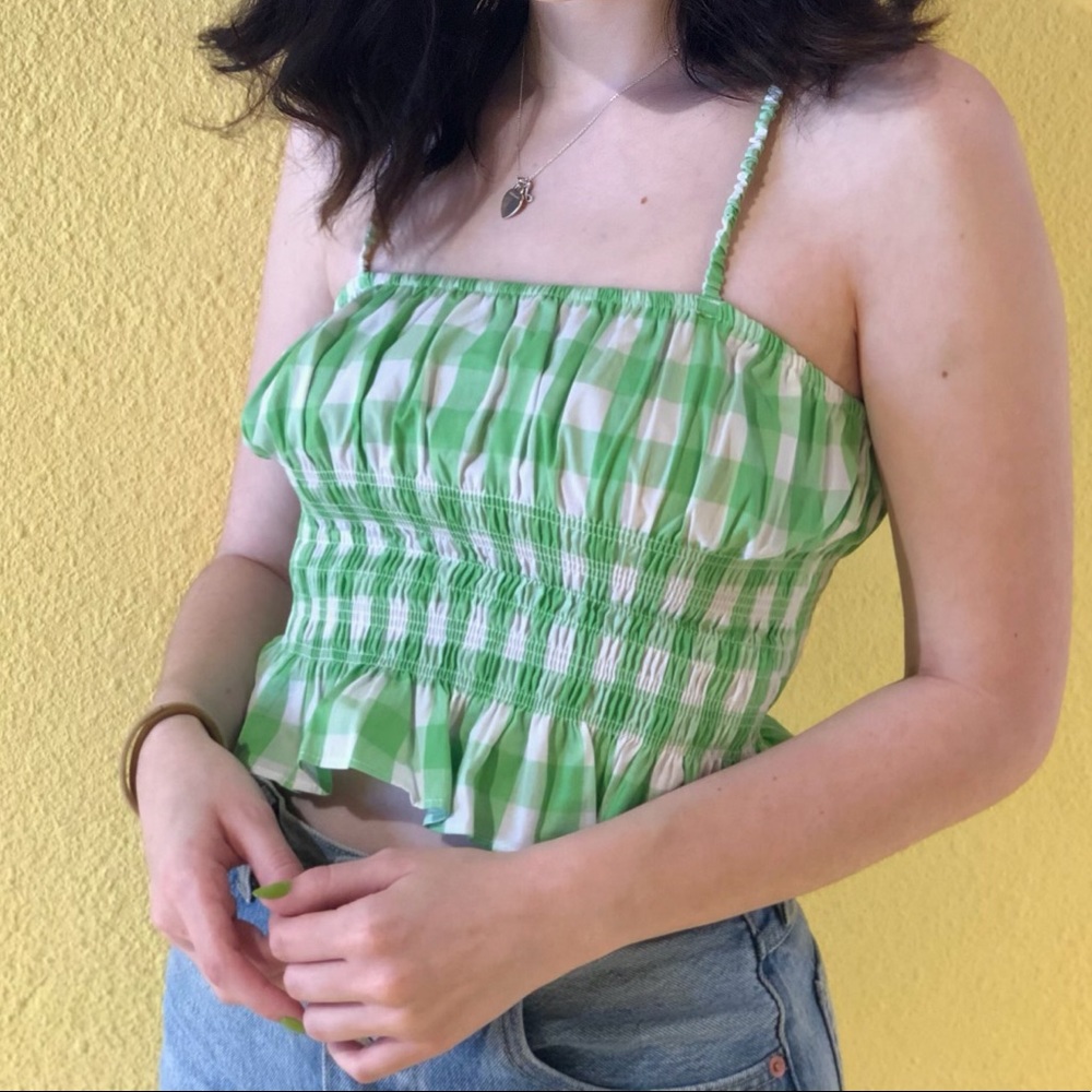 UO green gingham top